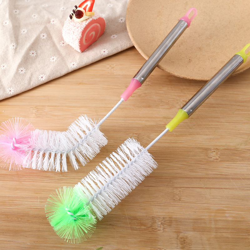 Color round head bendable long handle Cup brush decontamination bottle brush stainless steel handle Cup brush wholesale manufacturers