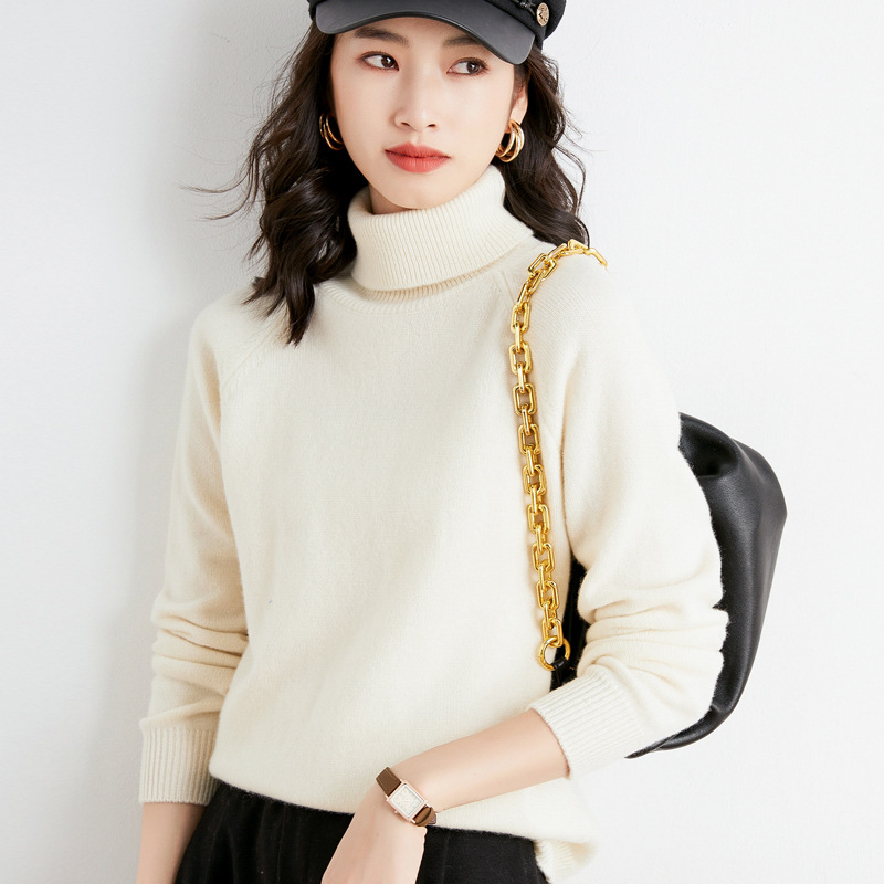 2023 Autumn and Winter Women's Knitwear Pullover Sweater Women's High Collar Loose Base Wool Sweater Foreign Trade Generation Hair