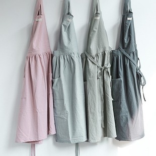 Custom supply wholesale multi-color cotton and linen girl women youth work all-inclusive apron h cross belt apron foreign trade