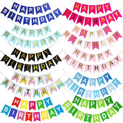 Happy Birthday Banner Pink Bronzing Letter Fish Tail Color Flag Flower Party Flag Party Decoration Supplies