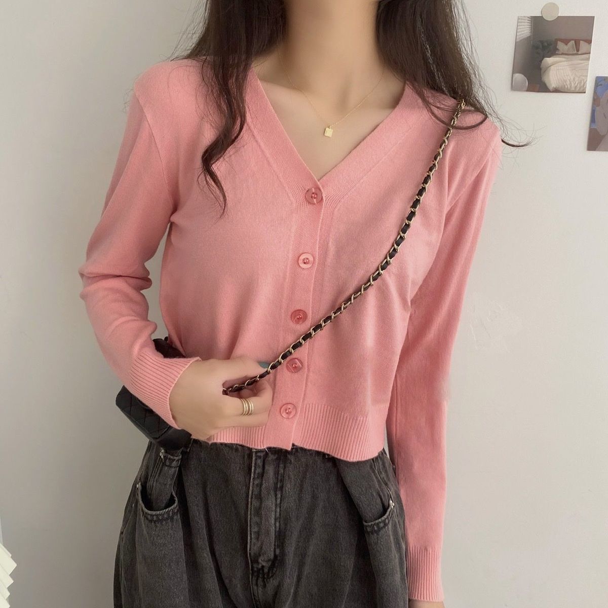 Southeast Asia 2022 New Women's Long-sleeved Sweater All-match Short V-neck Cardigan Coat Women's Sweater Women's Top_voghion.com