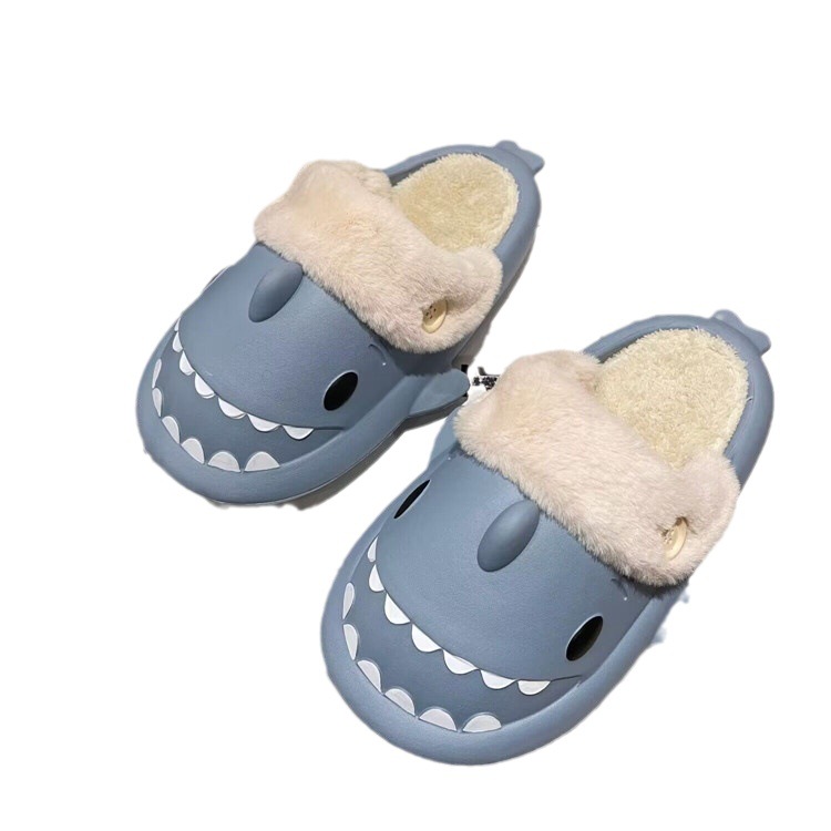 2023 new cotton slippers couple removable and washable liner indoor warm cute shark autumn and winter female fleece-lined