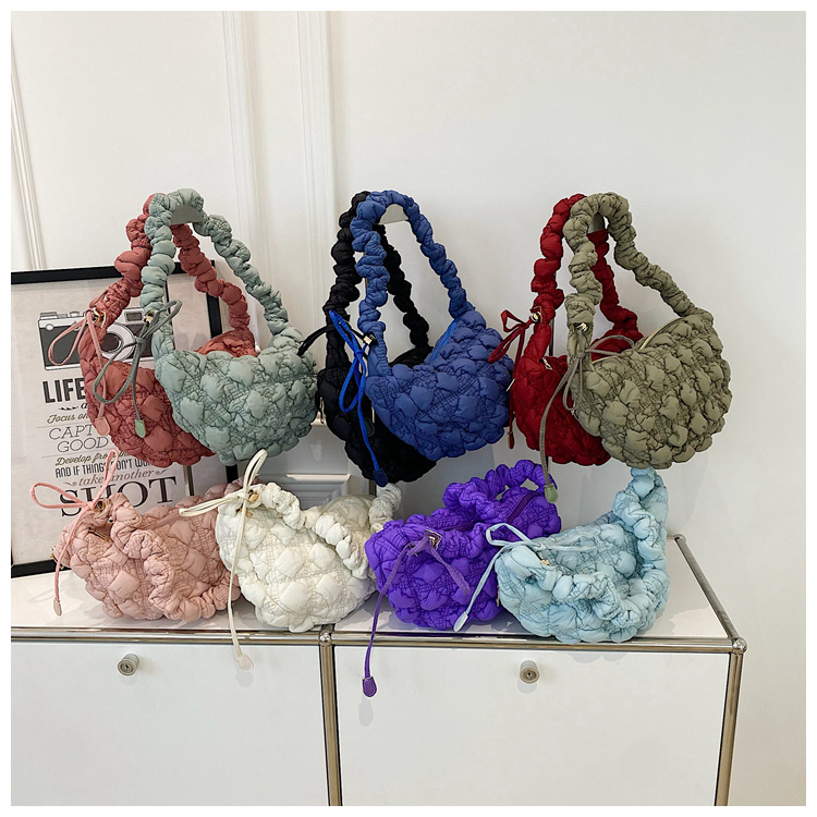 Borsa da donna Niche Bubble Borsa monospalla sottobraccio Borsa coreana in cotone Borsa a tracolla casual Borsa a nuvola plissettata_voghion.com