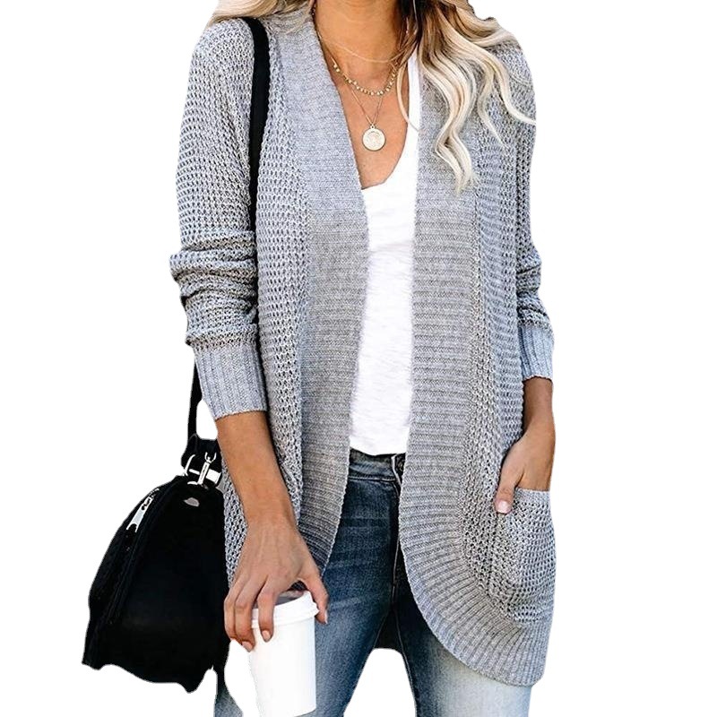 2024 autumn and winter new Amazon sweater women's cardigan women's European and American curved placket large pocket winter wear