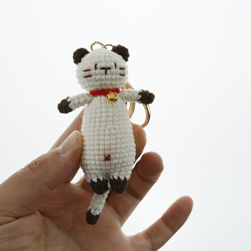 創意卡通手工編織貓條掛件 新款毛線鈎織小貓玩偶 精美手作鑰匙扣