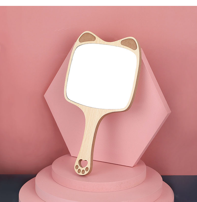 Beauty salon special makeup mirror female handle HD tattoo handheld handle mirror portable portable wooden small mirror