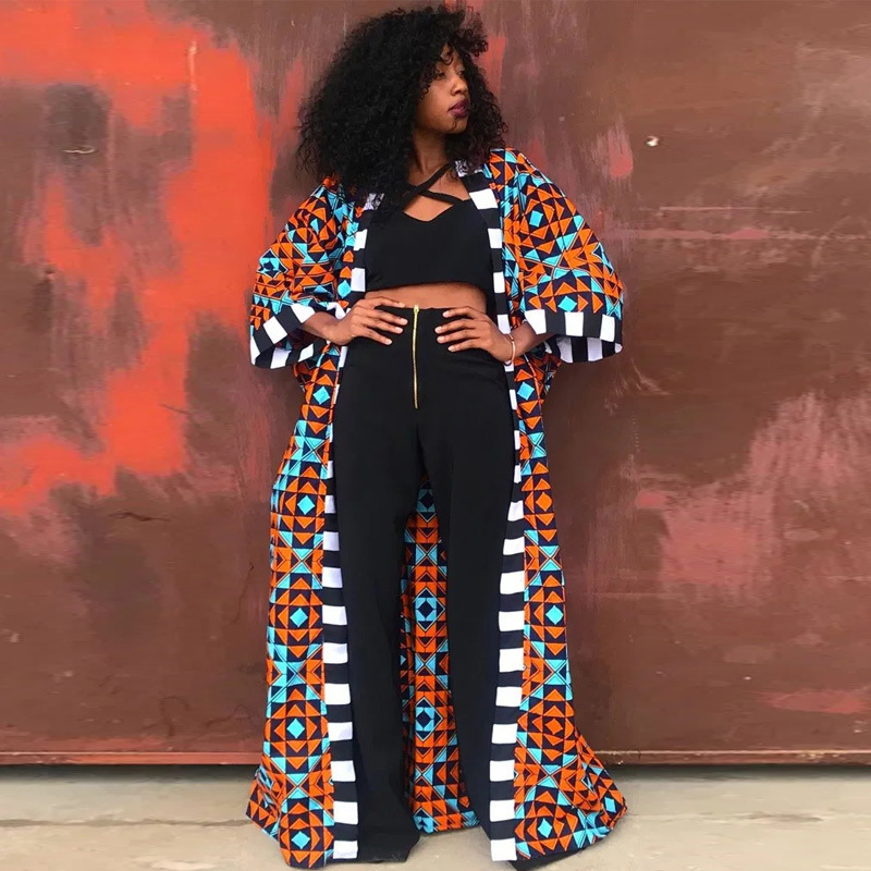 LG001 African Ethnic Style Women's Coat Long Printed Kimono Foreign Trade Source Cross-border 2024 New Coat_voghion.com