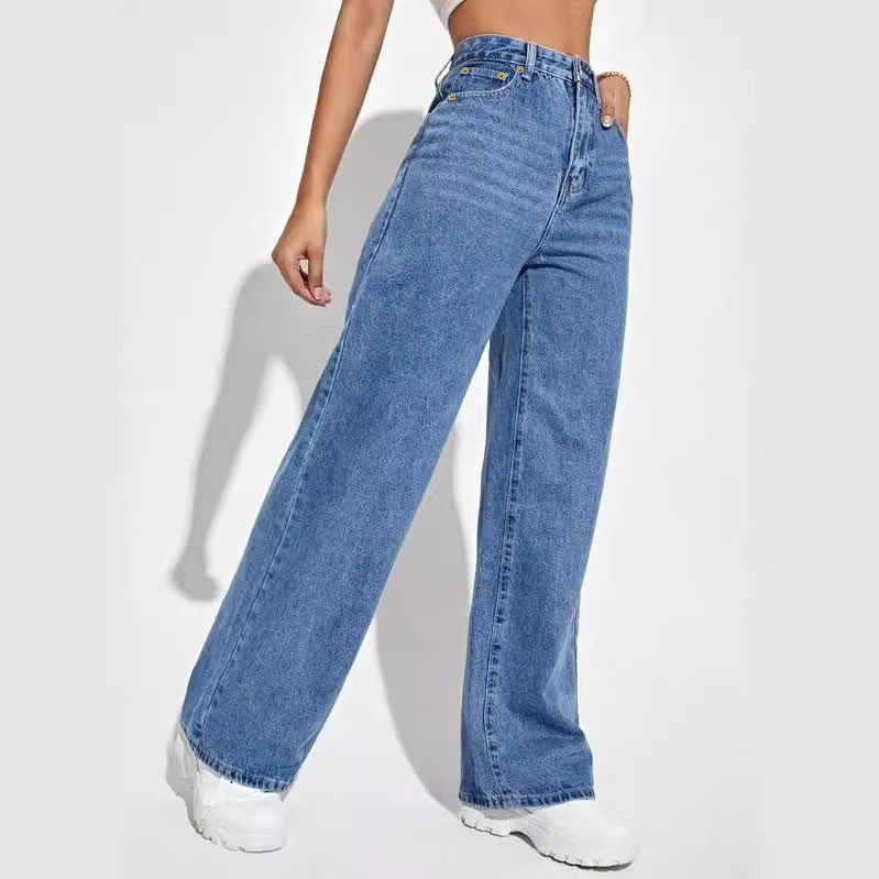 New Amazon AliExpress Cross-border European and American Women's Jeans Women's High Waist Slim Straight Denim Pants Explosions