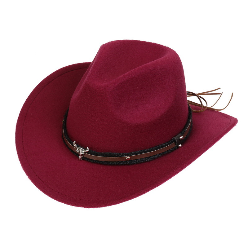 Amazon Hot Top Hat Ethnic Style Cow Label Western Denim Top Hat Roll Brim Retro Riding Hat Woolen Felt Hat