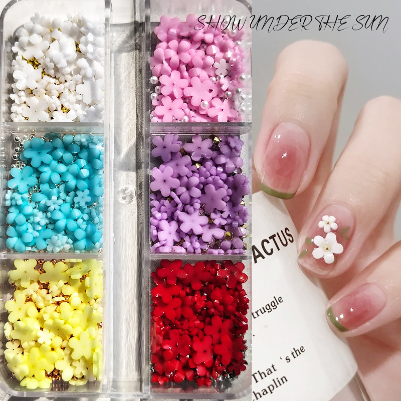 Live cross-border Macaron stereo resin five-petal flower mixed Amazon wholesale light change nail small steel ball wholesale