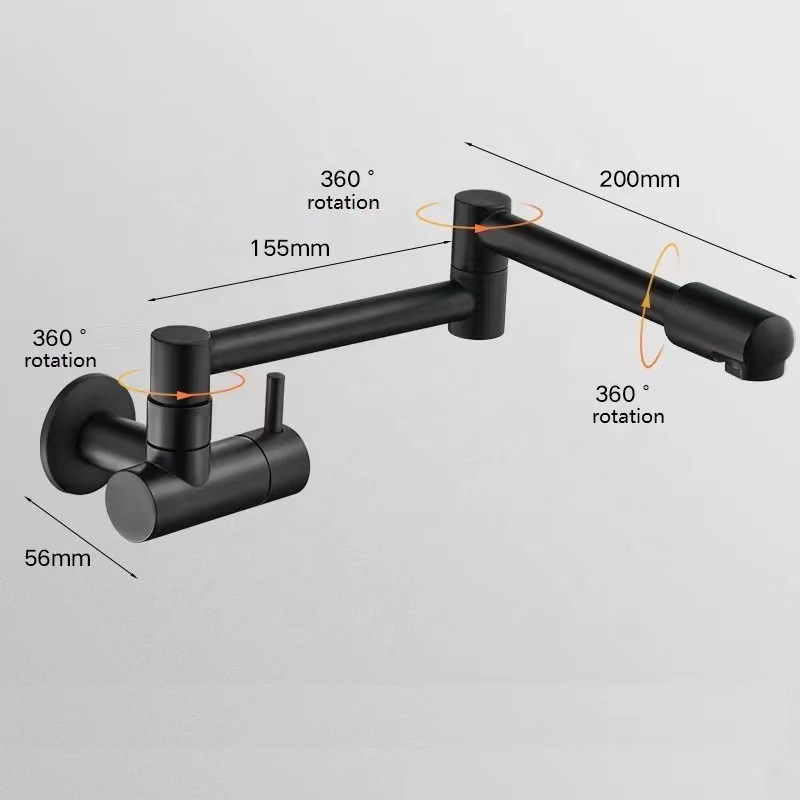 Cross-border wall-mounted kitchen sink faucet single cold lengthened mop pool rotating folding copper extender
