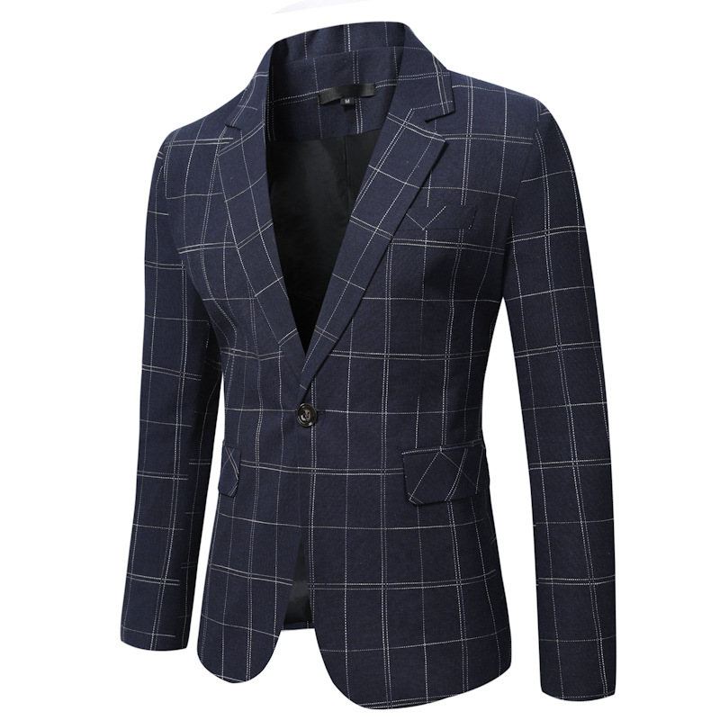 Cross-border 20242 new autumn and winter men's casual one button suit Korean slim plaid suit men's jacket