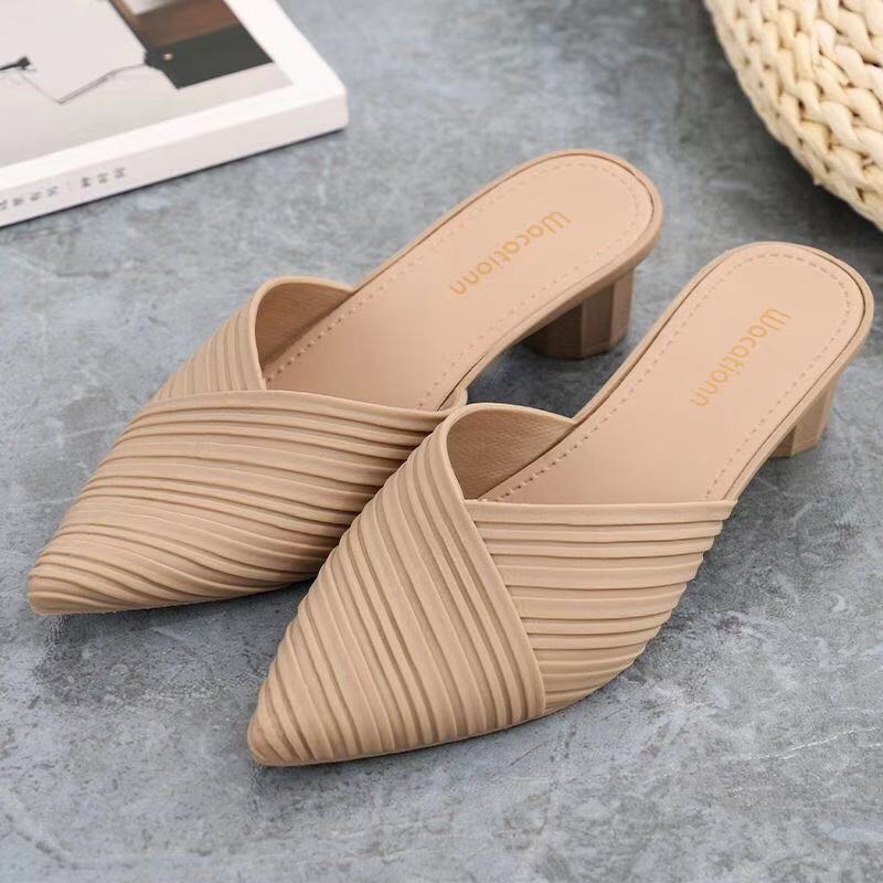 2022 New Fashion Baotou Half Slippers Summer Lazy Outfit Slippers Women's Shoes Casual Sandals Single-layer Shoes for Women