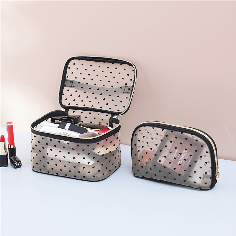 Explosive ins Love Flocking Mesh Makeup Bag Portable Advanced Mouth Red Envelope Travel Makeup Storage Bag Wash Bag