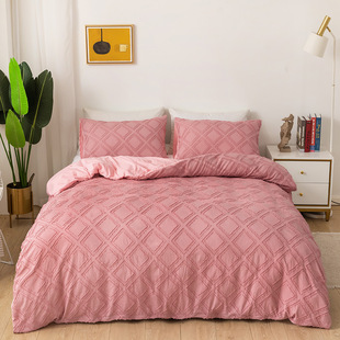 Cross-border Amazon bedding bedding craft solid color cut flower square foreign trade home textile quilt cover three-piece set