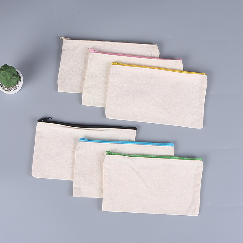 Amazon Cross Border Zipper Canvas Pencil Bag Cotton Bag Student Blank Canvas Pencil Bag Women Cosmetic Bag Custom