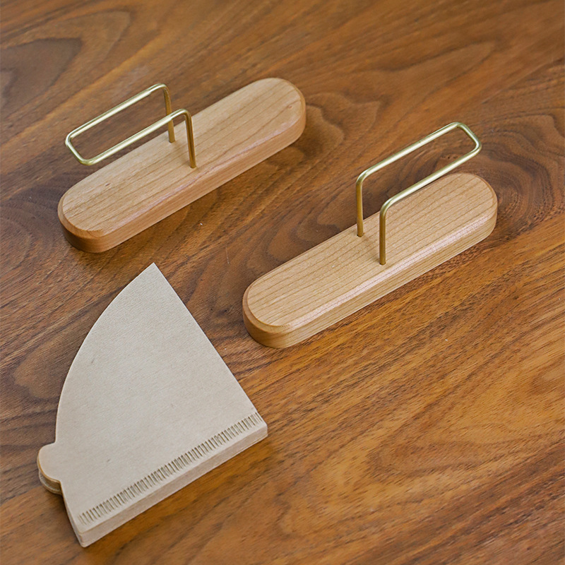 Hand coffee filter paper storage rack cherry wood brass filter paper storage box fan-shaped tissue filter paper rack high-end ins