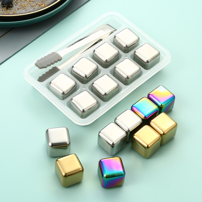 304 stainless steel ice cube creative wine set quick-frozen iced metal ice cube food grade whisky ice wine stone set