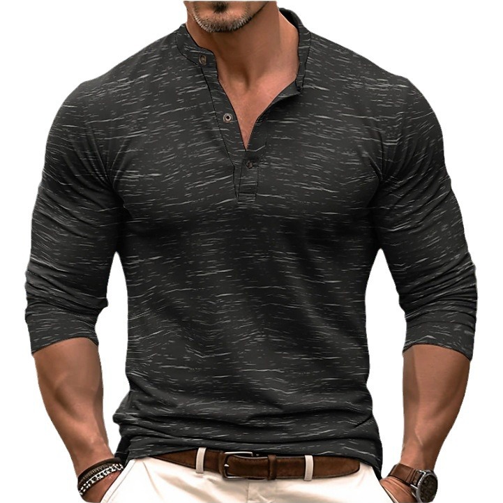 2023 Amazon Cross Border Short Sleeve Men's T-Shirt Henry Shirt Top Long Sleeve Street Holiday Clothing Simple Casual