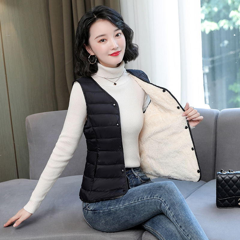 Autumn and Winter Down Cotton Vest Women's Fleece 2023 New Slim-fit V-neck Warm Vest
