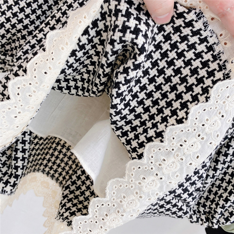 Children's 2023 Spring and Autumn New Girls' Houndstooth Lace Princess Long Sleeve Chanel Style Baby Girl Dress