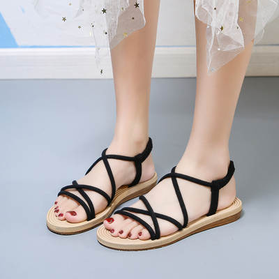 2023 New Fashion Women's Sandals Summer Flat Beach Sandals Women's Comfortable Roman Large Size Women's Sandals Shoe Cover Foot