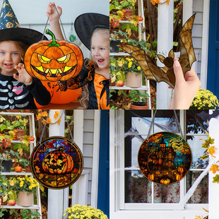 TYU101-109 cross-border Halloween pumpkin crow castle acrylic pendant window home decoration listing
