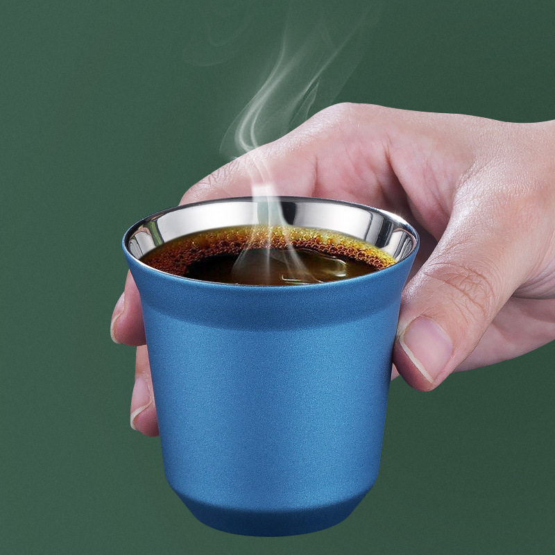 跨境电商304不锈钢小容量杯迷你咖啡杯工厂批发不锈钢双层咖啡杯