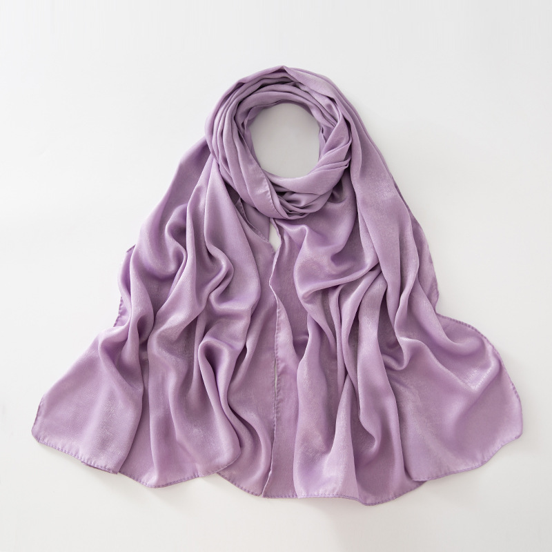 Tencel Velvet Solid Color Scarf - Fashionable Ethnic Style, French Imitation Silk Turban Satin Long Scarf for Women