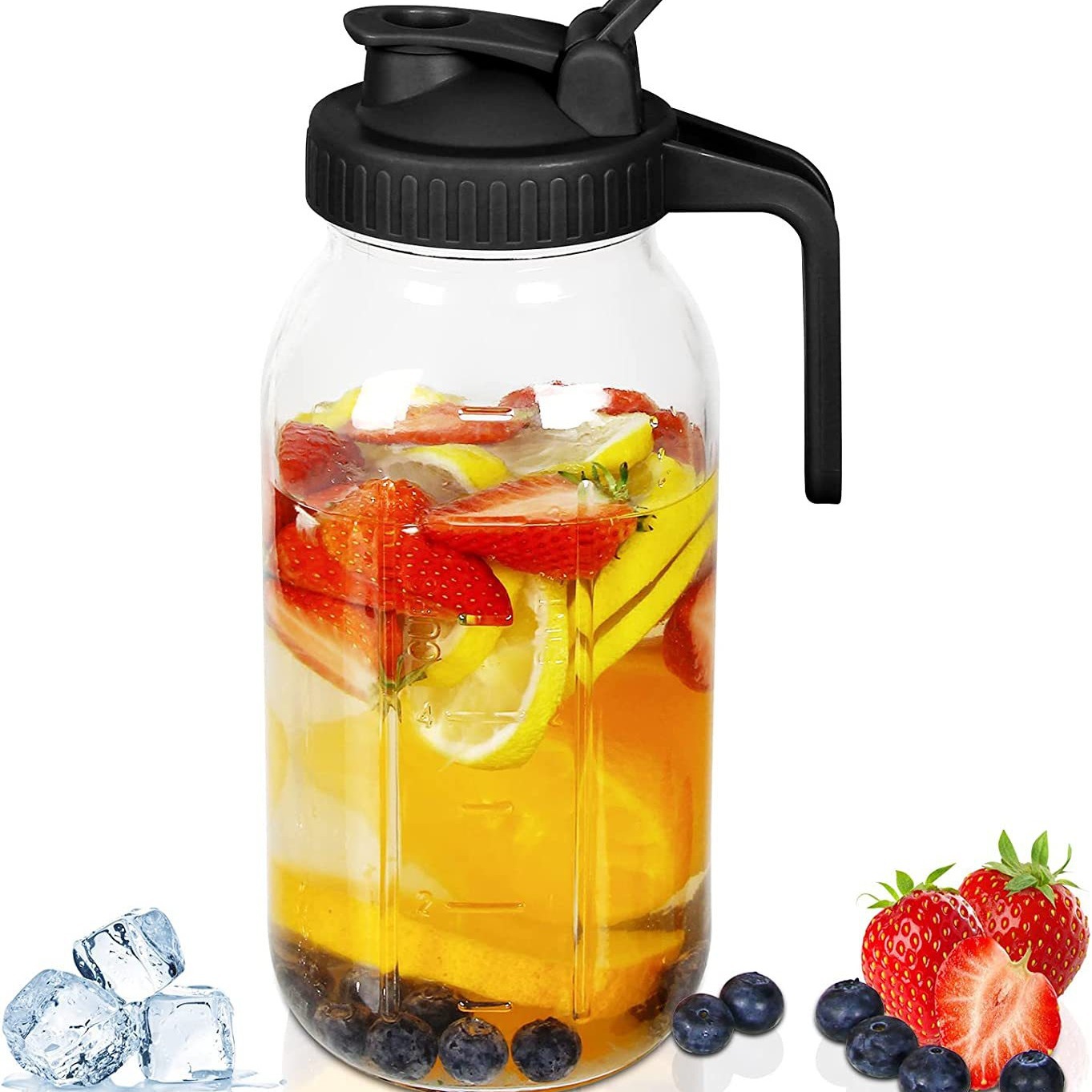 64oz Mason Jar with Scale Cold Kettle Glass Kettle 32oz suit Coffee Filter Plum Plastic Mesh Handle Lid