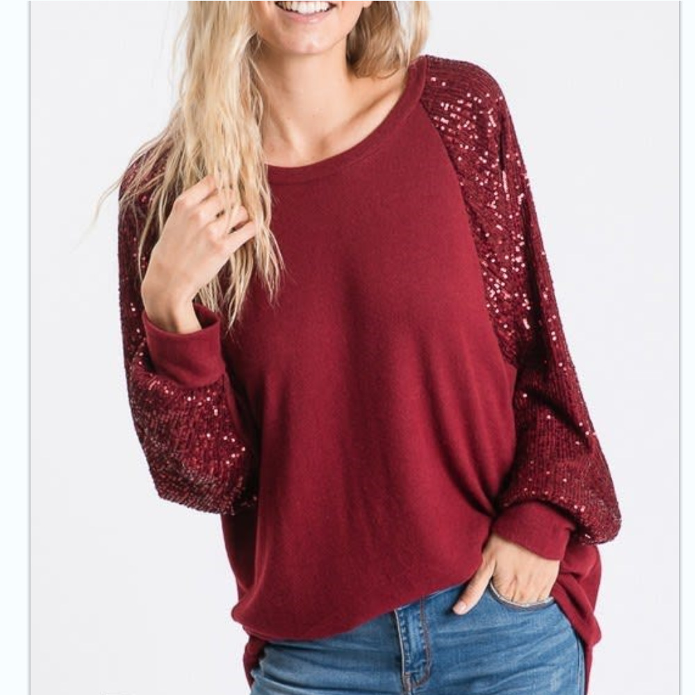  Autumn and Winter European and American Amazon AliExpress Sequin Stitching Women's Round Neck Loose Raglan Sleeve Fashion Top