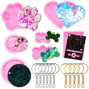 Mirror drop glue love bear palm bone dog tag key chain pendant silicone mold mp3 music player clay film