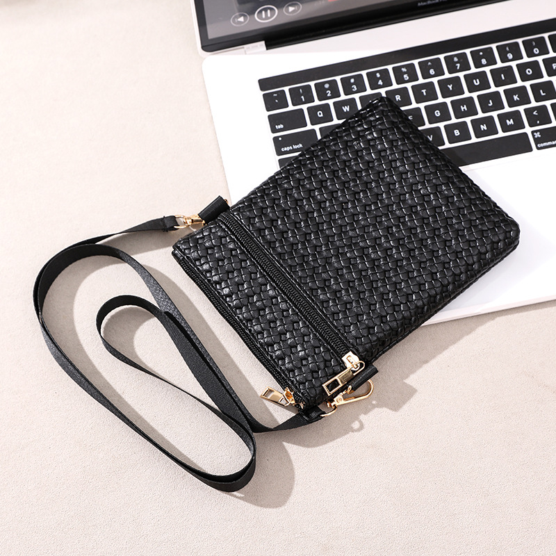 Bag Women's 2024 New Women's Summer Mobile Phone Bag PU Solid Color Double Zipper Shoulder Bag Wide Shoulder Strap Crossbody Bag Trendy