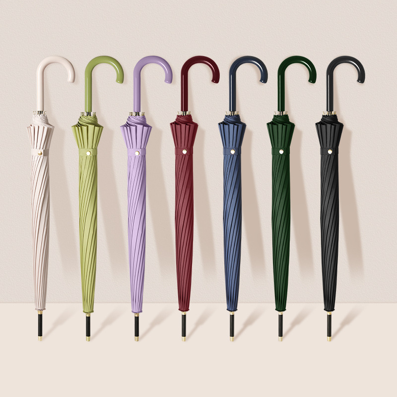 A large number of wholesale umbrella Japanese plain long handle straight rod umbrella rain umbrella 16-strand curved handle advertising umbrella LOGO