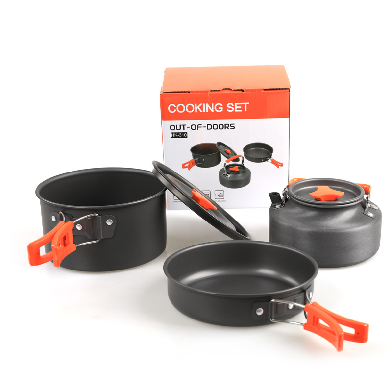 Cross-border Outdoor Camping Pot HK310 Set Pot 2-3 Person Portable Picnic Set Pot Teapot Combination