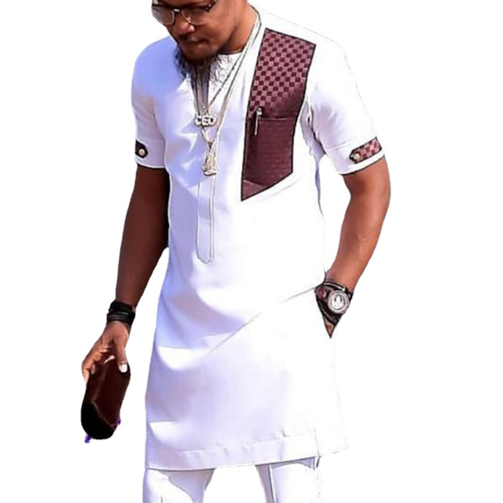 2022 New Foreign Trade Youth Cotton Casual African Style White Lapel Summer Ordinary Men's Suit 861531