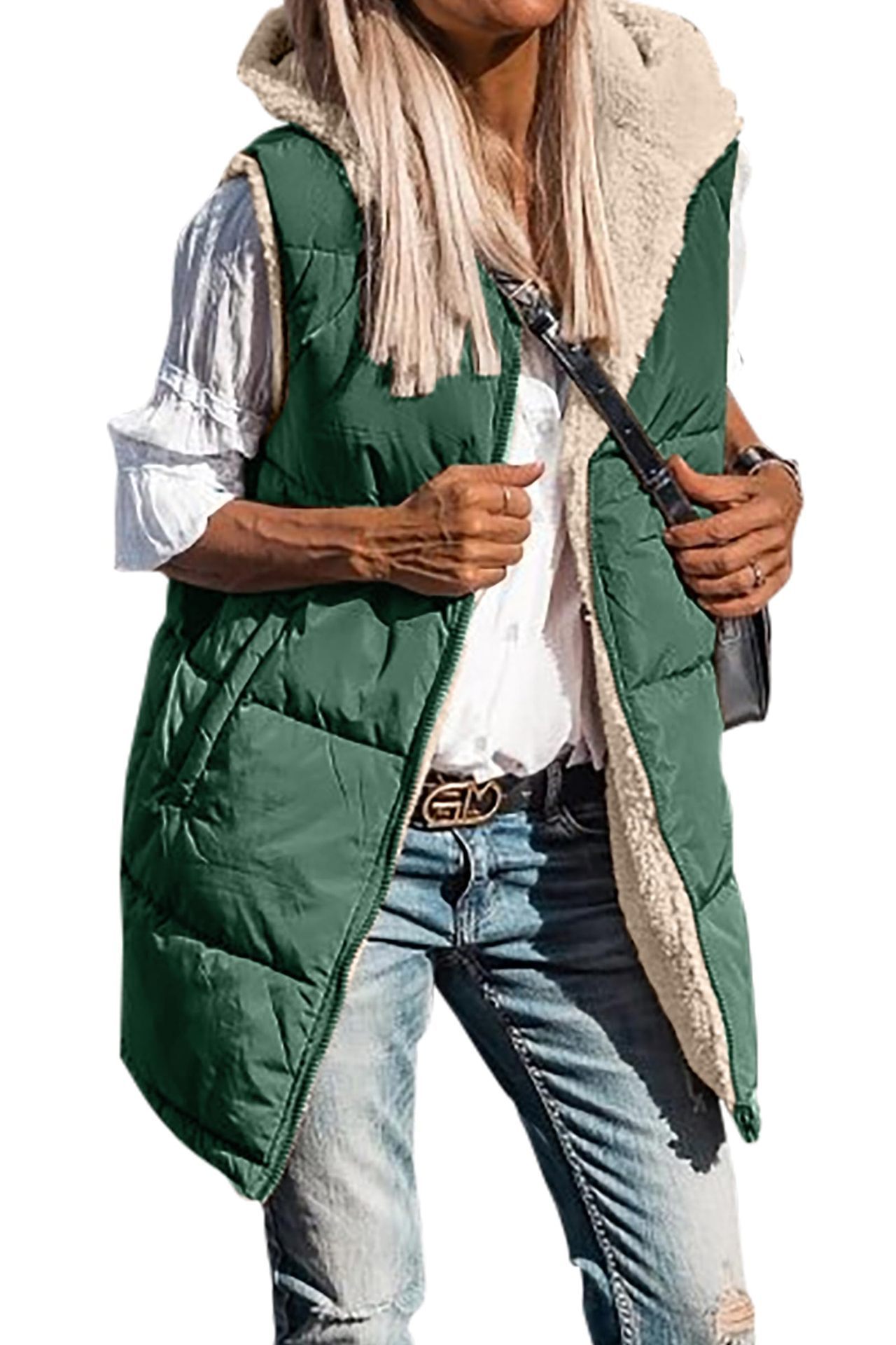 In stock 2023 new European and American solid color hooded cotton-padded vest double-sided warm cardigan windproof coat_voghion.com