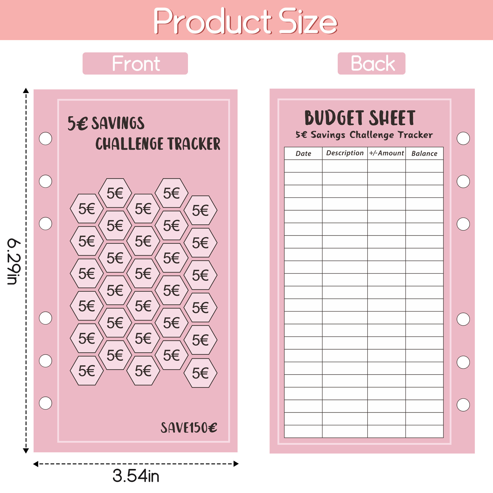 Cross-border dedicated 6-hole A6 euro 100 envelopes save money 52 weeks save challenge 30 days save money USD punch paper