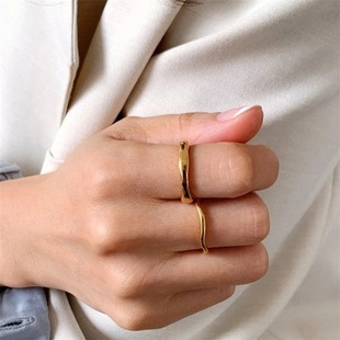 eManco 18K gold ring wavy irregular ring simple fashion ring stainless steel ring
