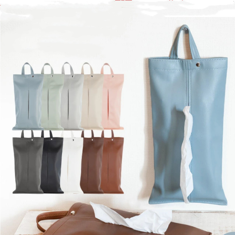 Japanese-style wall-mounted leather tissue box car-mounted tissue bag tissue cover soft tissue box chair back spot
