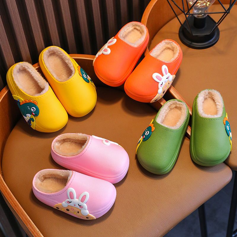 2023 New Home Cotton Shoes Children's Winter Fleece-lined Warm Non-slip Waterproof Cotton Slippers Parent-child Outwear Mao Mao Shoes