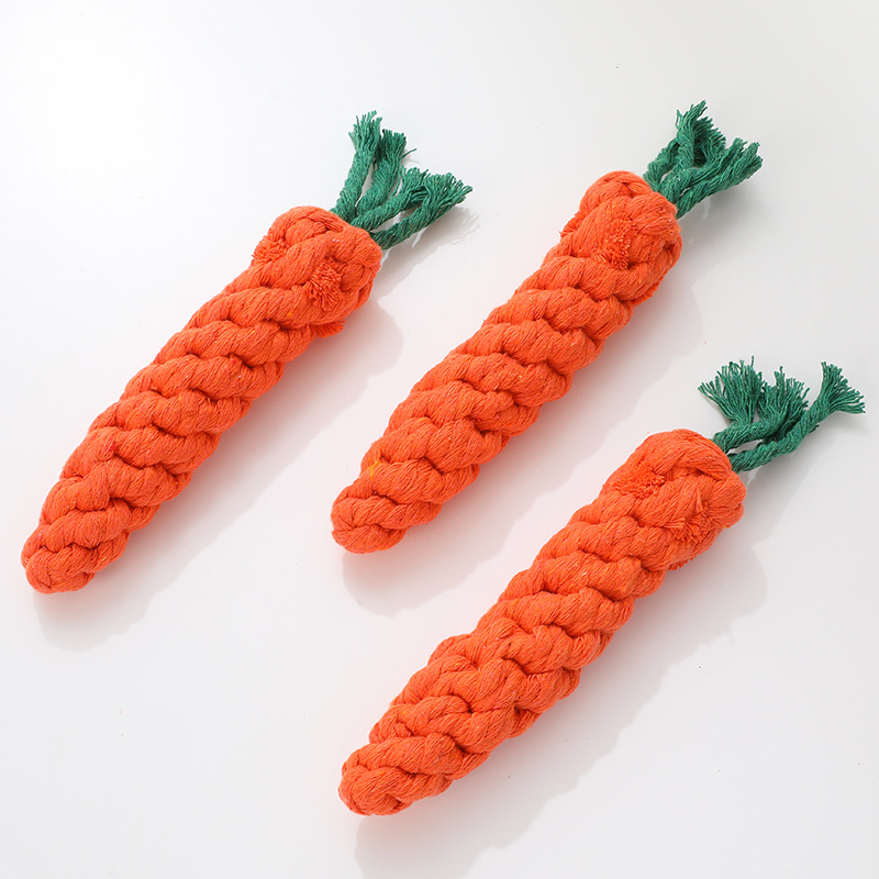 Factory wholesale handmade woven cotton rope carrot Hawo dog bite rope pet supplies knot toy