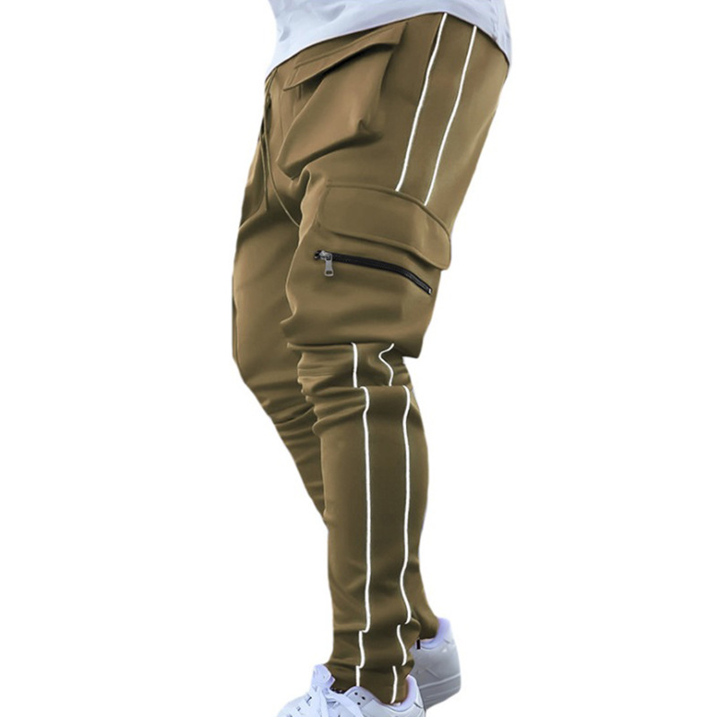 Spring and Autumn Work Pants Men's Multi-pocket Trendy Brand Elastic Reflective Slim-fit Sports Leisure Fitness Trousers Cross-border Foreign Trade