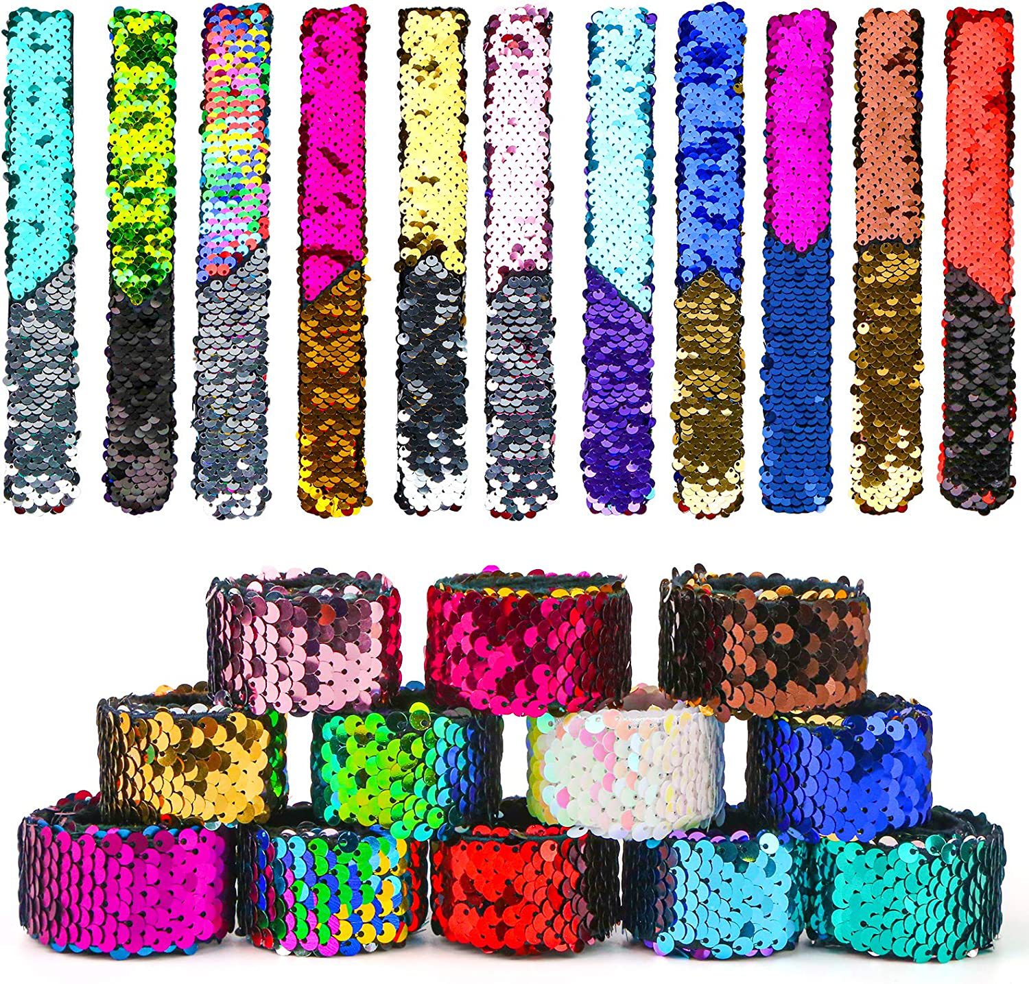 Amazon hot selling cross-mirror e-commerce hot selling two-color mermaid sequins snap ring bracelet 24 colors in stock