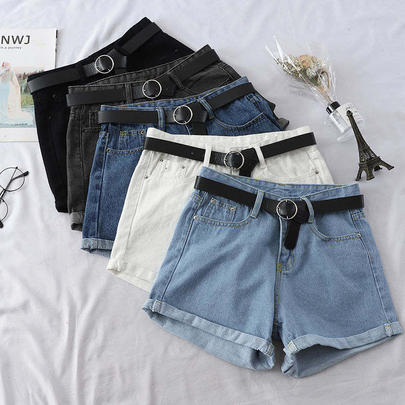 608 High Waist Curl Denim Shorts Women's Summer Wear New Korean Style Student Loose Slimming Outer Wear a-Shaped Wide Leg Pants