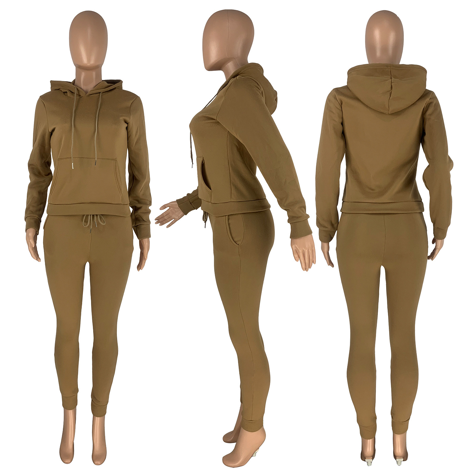 HR8197 European and American women's clothing  independent station supply autumn and winter plus velvet drawstring hooded two-piece set_voghion.com