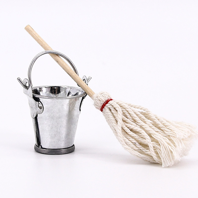 Toy Bucket Mop Mini Furniture Parent-Child Children Garbage Storage Basin Metal 6-8-cent Doll