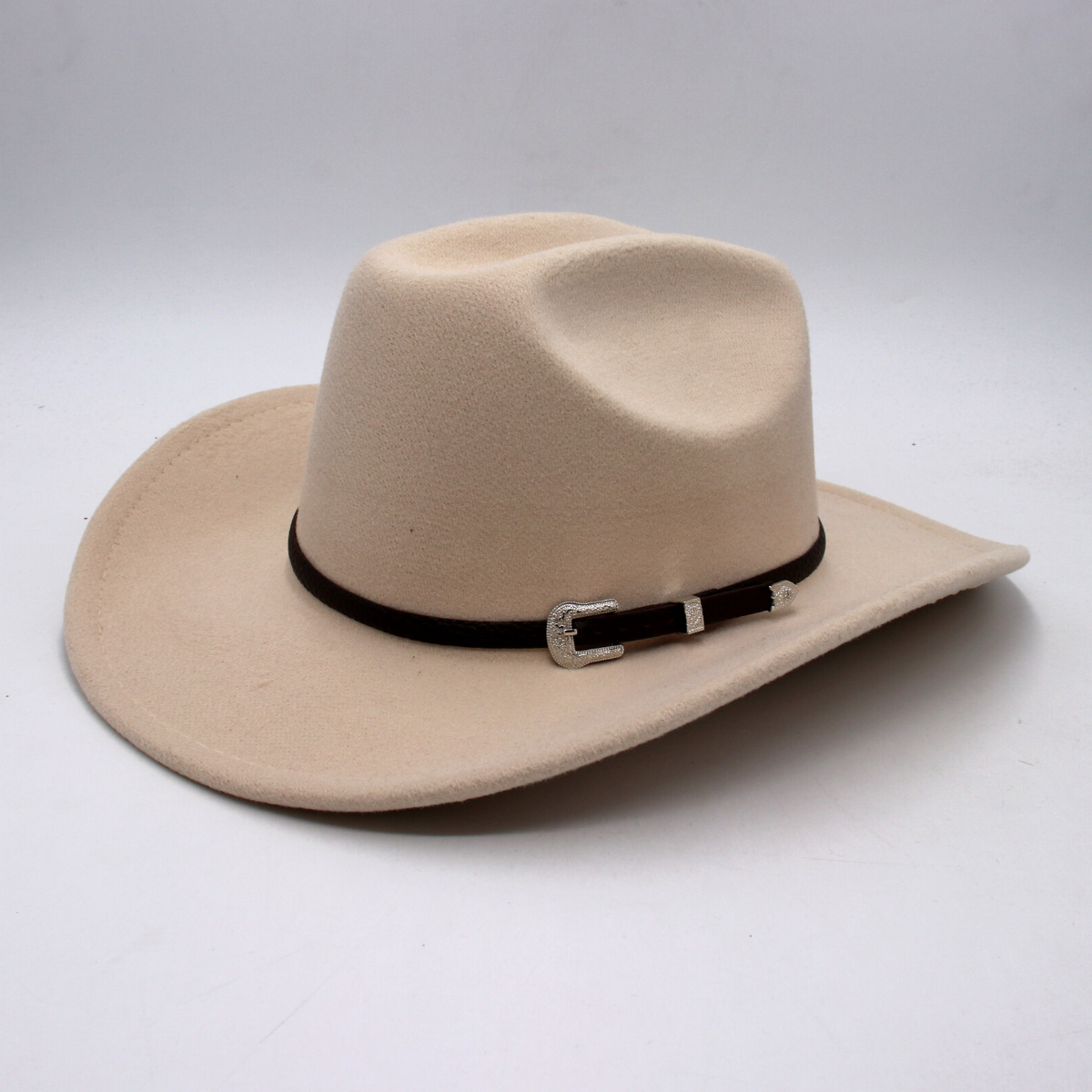 欧美翘边礼帽西部牛仔帽速卖通爵士帽复古毡帽跨境皮带呢子帽男女