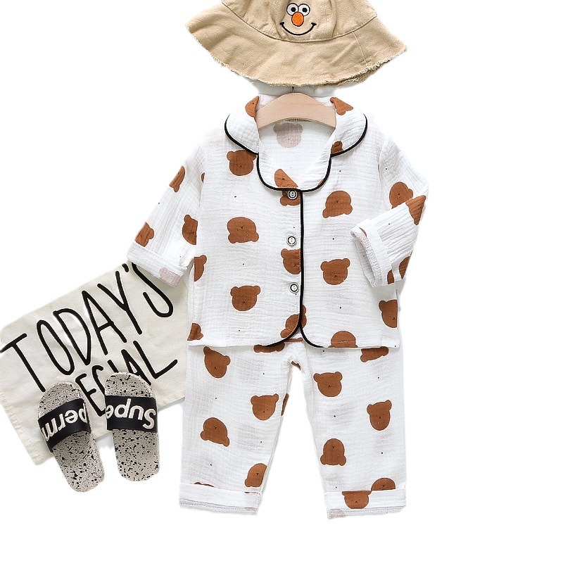 Factory Goods-CA56 Mufu Rui Children's Wear Early Autumn Long Korean Style Home Wear Pajamas Breathable Men's and Women's Suit Tide