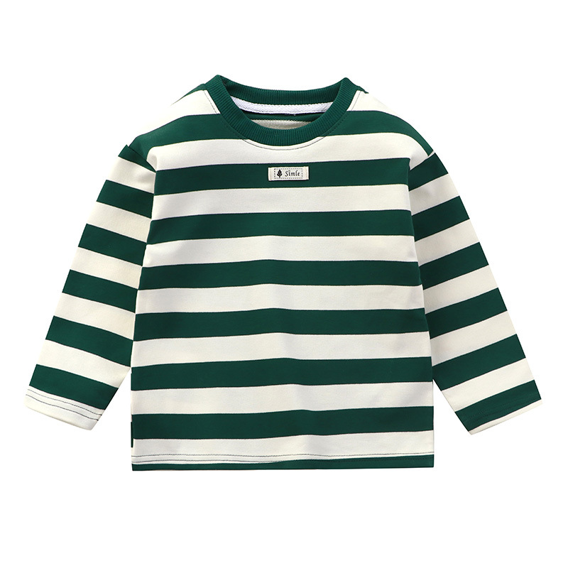 Autumn 2023 New Boys and Girls Long Sleeve Base Shirt Children's Korean Fashion Striped Round Neck Loose Striped Sweater